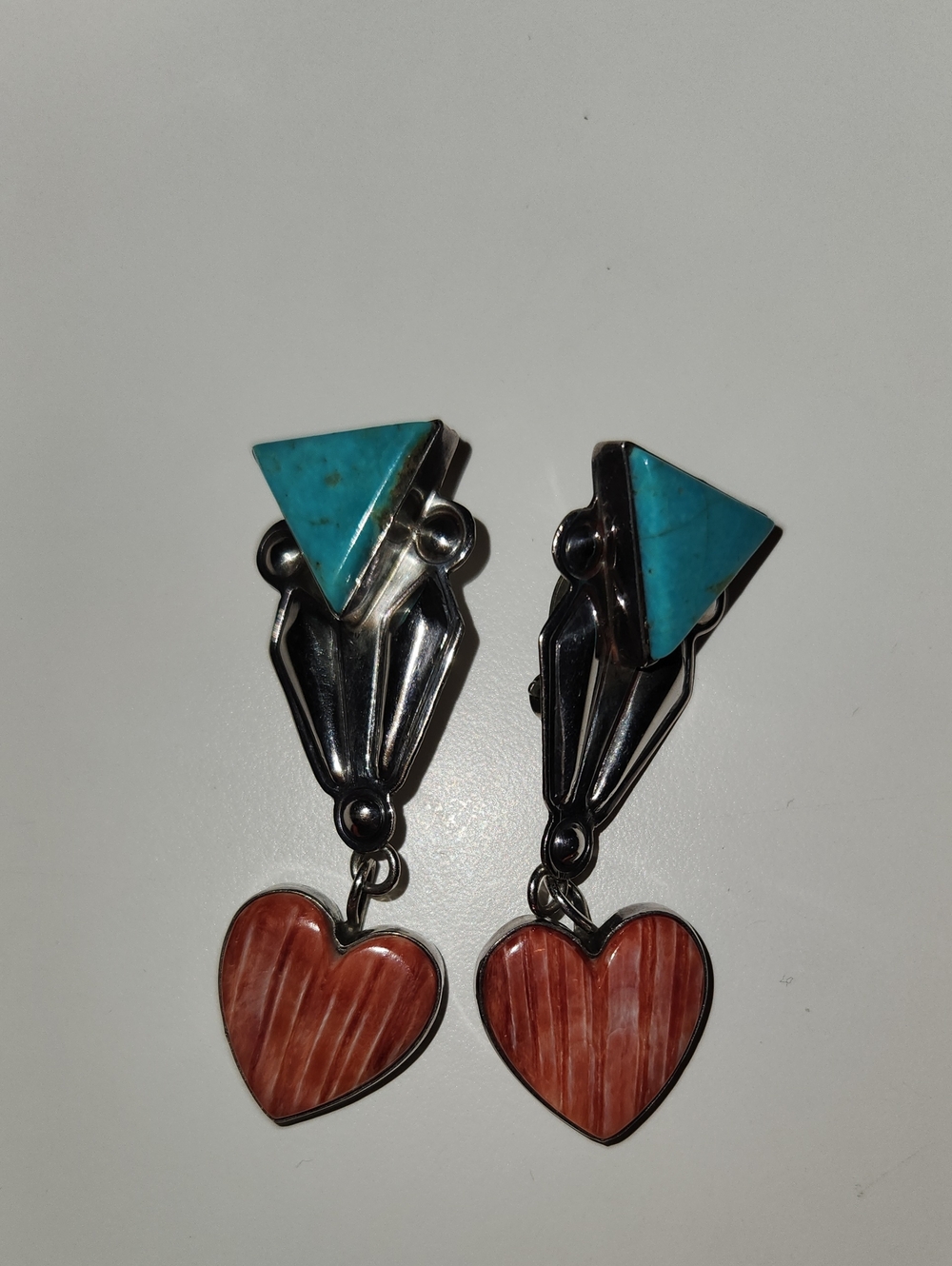 Vintage Southwestern Style Silver Turqoise Spiny Oyster Clip-On Earrings